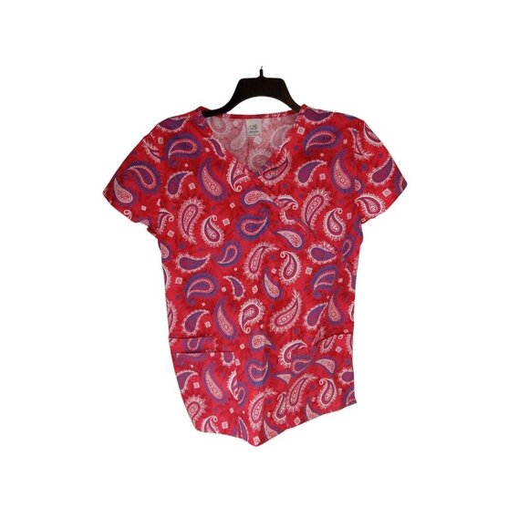 Lot Of 2 Mixed Brands Women's V Neck Multicolor,  Pink Scrub Tops Size L - Picture 2 of 16